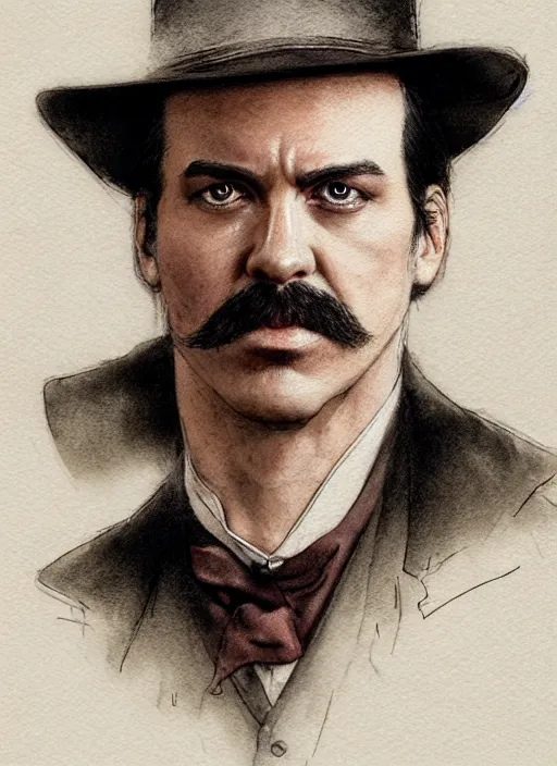 Image similar to portrait, Doc Holiday from Tombstone, watercolor, dramatic lighting, cinematic, establishing shot, extremely high detail, foto realistic, cinematic lighting, pen and ink, intricate line drawings, by Yoshitaka Amano, Ruan Jia, Kentaro Miura, Artgerm, post processed, concept art, artstation, matte painting, style by eddie mendoza, raphael lacoste, alex ross