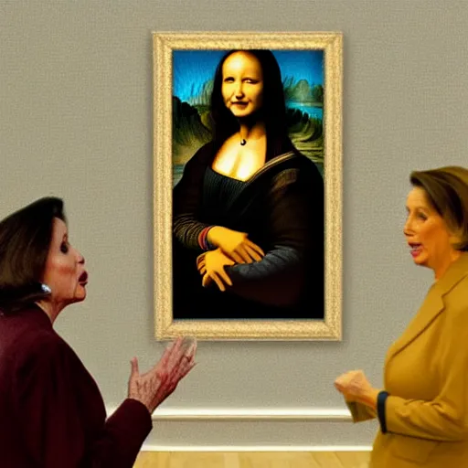 Image similar to a painting of xi jinping yelling at nancy pelosi, in the style of mona lisa,