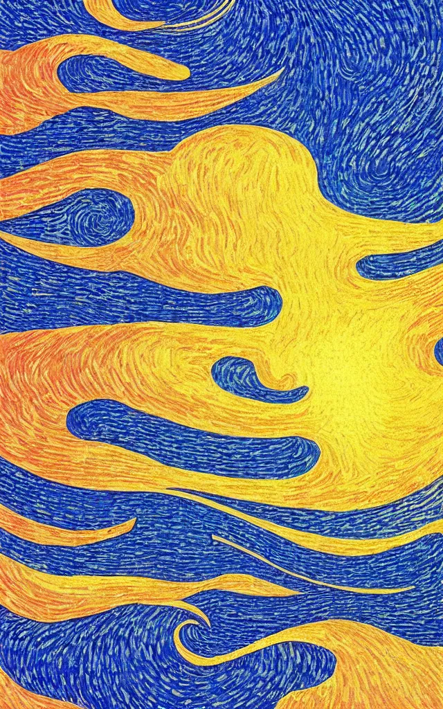 Image similar to a beautiful sunset on a beach, fractal waves. retro minimalist art by jean giraud and van gogh.