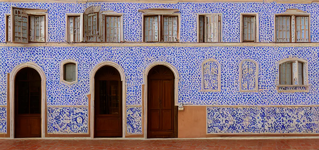 Image similar to ! dream house in porto with portuguese tiles. photographed by wes anderson on fujinon premista 1 9 - 4 5 mm t 2. 9. portra 8 0 0.