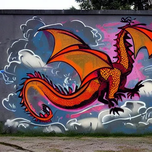 Image similar to “fire breathing dragon, graffiti art”