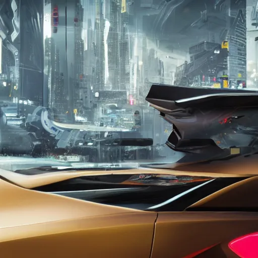 Image similar to car : motherboard forms designed by zaha hadid sci-fi futuristic ultra realistic photography, keyshot render, octane render, unreal engine 5 render, high oiled liquid glossy specularity reflections, ultra detailed, golden hour 4k, 8k, 16k in the style ofblade runner 2049 Cyberpunk 2077 ghost in the shell thor 2 marvel film : tilt shift: sharp focus
