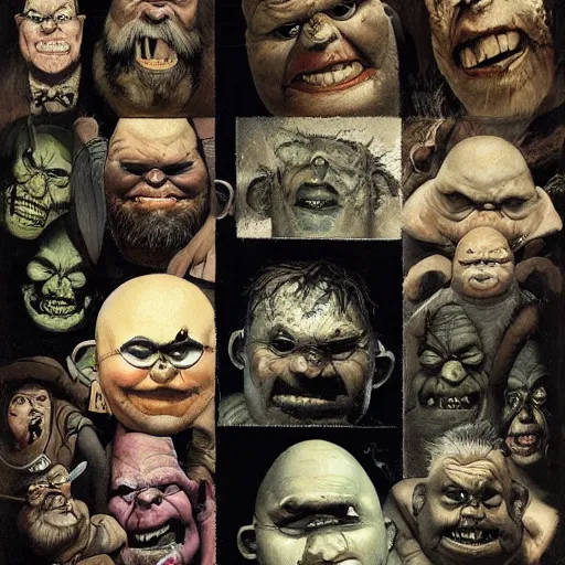 Image similar to grinning one-eyed grimpunk vile reprobate portrait portrait Cyclops Cyclops Polyphemus shrek with tombow norman rockwell greg rutkowski frank frazetta alexandre briclot Dave Dorman splatterpaint