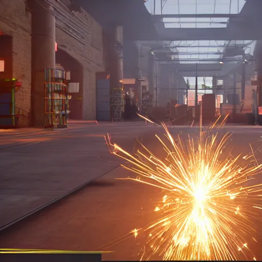 Prompt: photo of the sparkler factory, photorealistic, unreal engine 5, cinematic lighting