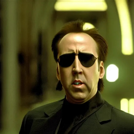 Prompt: Nicolas Cage as Morpheus in the Matrix