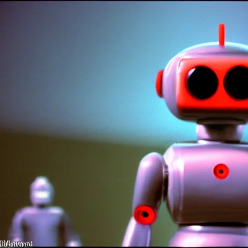 Image similar to ! film still of the 1 9 9 9 movie'robot invaders from planet glibglore '. sigma 8 5 mm f / 1. 4