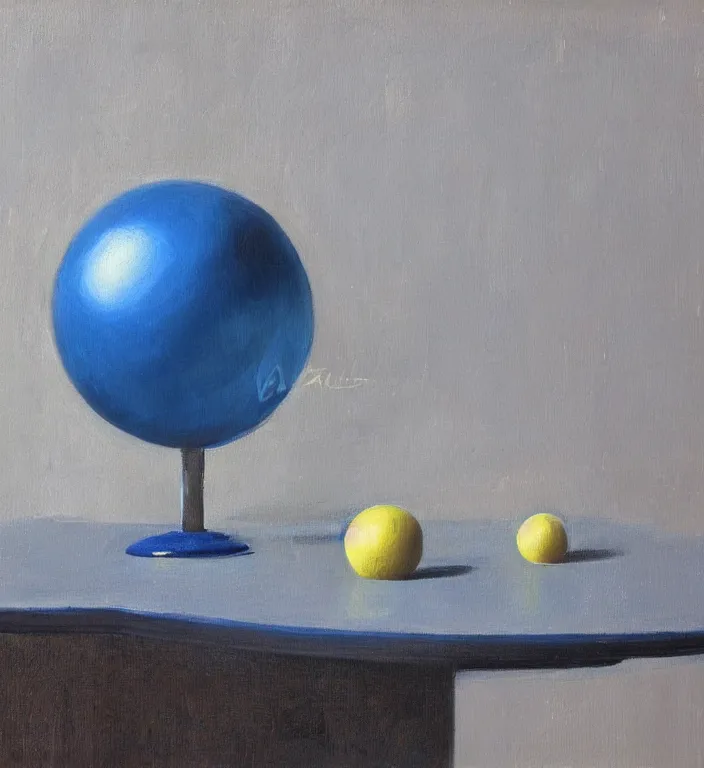 Prompt: a blue ball on a table, art by Alvaro Castagnet