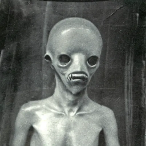 Prompt: an early portrait photo of a deep sea humanoid creature, lost footage, vintage photo, horror, retetro, found footage