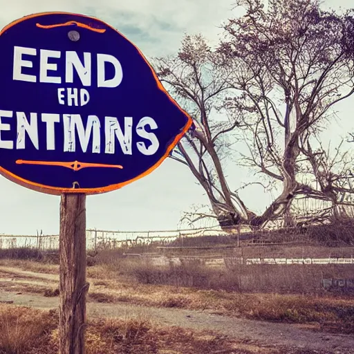 Prompt: 'END TIMES' sign that reads: END TIMES
