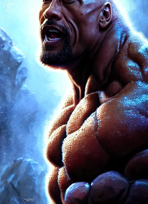 Image similar to dwayne johnson as the thing, body - horror, intricate, elegant, glowing lights, highly detailed, digital painting, artstation, glamor pose, concept art, smooth, sharp focus, illustration, art by artgerm and greg rutkowski, artey freytag