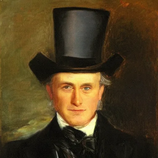 Image similar to Portrait, Malcolm Turnbull!! the Australian prime minister!!!, Malcolm Turnbull!! wearing a top hat, by John Constable