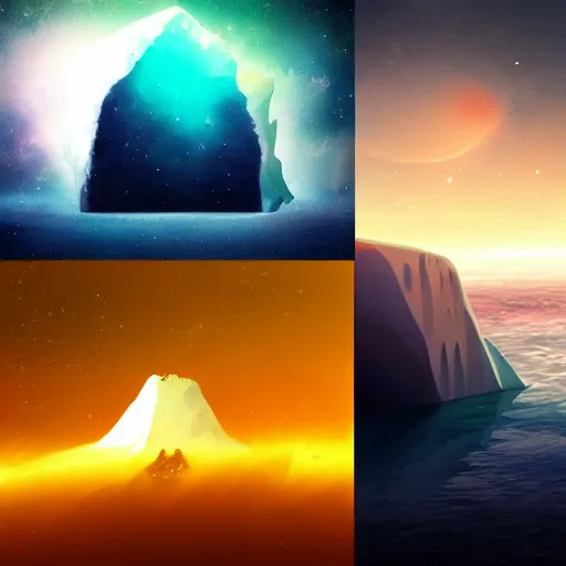 Prompt: an iceberg floating in space with the universe inside, by anato finnstark, by alena aenami, by john harris, by ross tran, by wlop