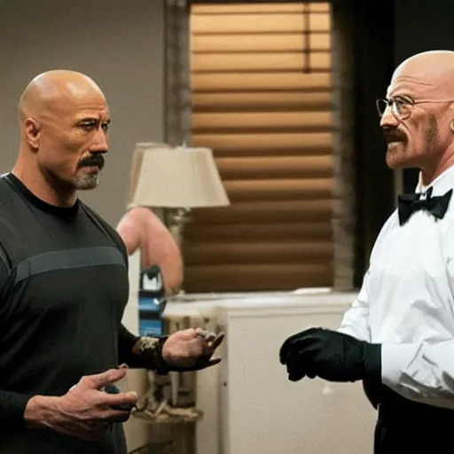 Prompt: Walter white working with Dwayne the rock johnson