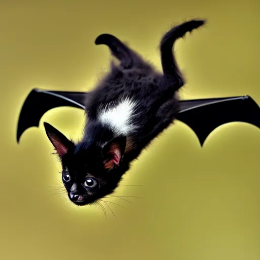 Image similar to a bat kitten flying, Canon EOS R3, telephoto, very detailed, 4k