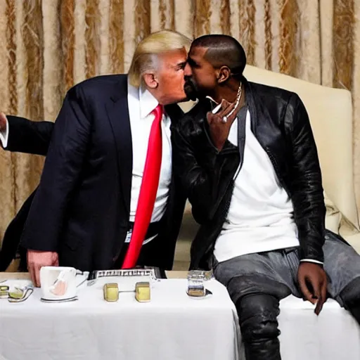 Prompt: kanye west kissing donald trump