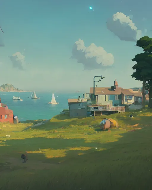 Prompt: painting of guernsey, detailed, by simon stalenhag, cory loftis, james gilleard, atey ghailan, makoto shinkai, goro fujita, studio ghibli, rim light, exquisite lighting, clear focus, very coherent, plain background, soft painting