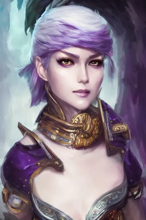 Image similar to A realistic anime portrait of a short white haired female rogue wearing an intricate pirate outfit, middle eastern, purple eyes, digital painting, by Stanley Artgerm Lau, Sakimichan, WLOP and Rossdraws, digtial painting, trending on ArtStation, SFW version