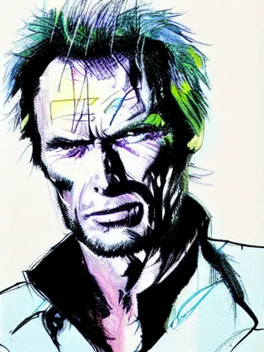 Image similar to clint eastwood by bill sienkiewicz, detailed, hyper-detailed