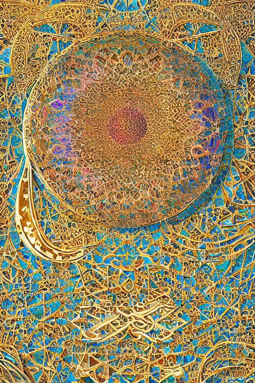 Prompt: hyper-detailed maximalist abstract islamic art, 8k, 3d, ochre colour pallet
