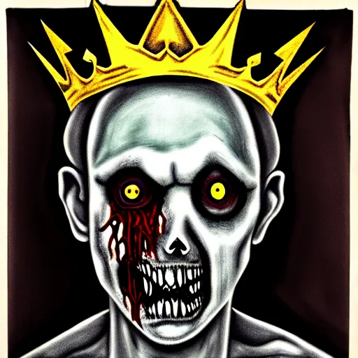 Image similar to asymmetrical zombie king portrait, fallen, decay, lost, depressed, borderline, schizophrenia, realistic