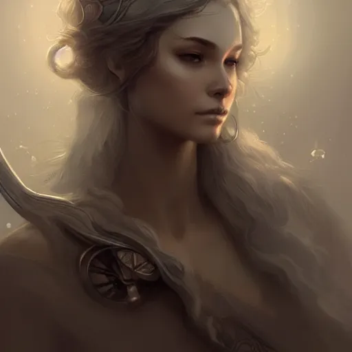 Prompt: beautiful extremely detailed intricate concept art depicting an archer by charlie bowater. shining jewelry. grey atmosphere. particles in the background. bcy. net