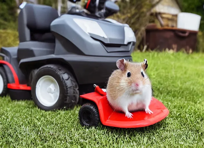 Image similar to hamster sitting on riding lawn mower