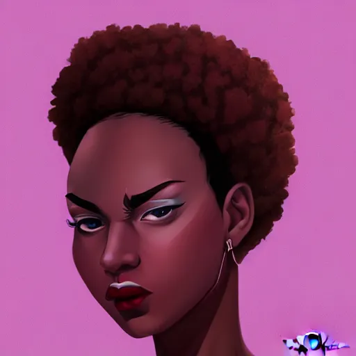 Image similar to Portrait design of afropunk urban character in a street, medium shot, asymmetrical, profile picture, painting by Lois van Baarle, trending on artstation,