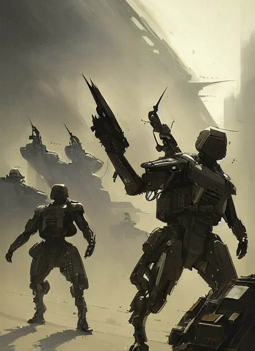 Image similar to epic futuristic muslim army and war machine highly detailed, digital painting, concept art, smooth, sharp focus, illustration, art by greg rutkowski