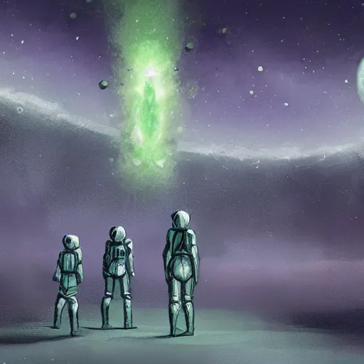 Prompt: the last humans in the universe, concept art, awe