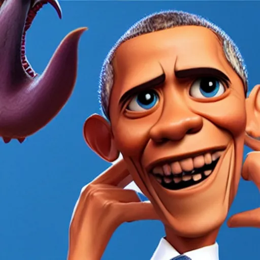 Prompt: Barack Obama as a monster from Monsters Inc, pixar movie