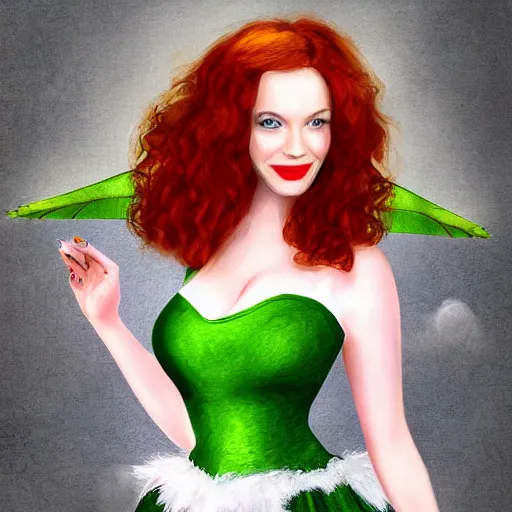 Image similar to christina hendricks with tinkerbell clothes, digital art,