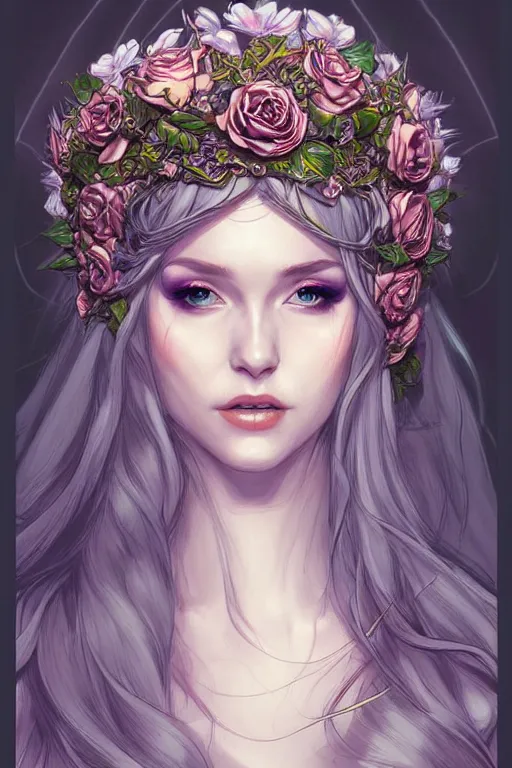 Prompt: digital art, centered elven bride, flower crown ,intricate, veins, by James Jean and by artgerm , ultradetailed, charachter design, concept art, trending on artstation,