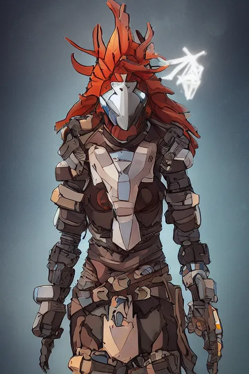 Image similar to combination suit armor aloy horizon forbidden west horizon zero dawn robot ninja mask helmet backpack tribal, art gta 5 comics, official fanart behance hd artstation by jesper ejsing, by rhads, makoto shinkai and lois van baarle, ilya kuvshinov, ossdraws radiating a glowing aura cgi rtx 2 0 2 2