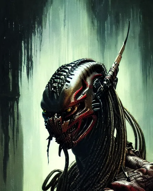 Image similar to a portrait of the predator fantasy character portrait, ultra realistic, cinematic, concept art, wide angle, intricate details, hologram, highly detailed by greg rutkowski, aaron horkey, gaston bussiere, craig mullins, simon bisley, arthur rackham