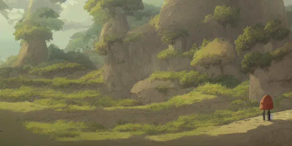 Image similar to landscape, morning, quiet, no people, Ghibli, Anime Background, Miyazaki Hayao, concept art, illustration,smooth, sharp focus, intricate, super wide angle, trending on artstation, trending on deviantart, pixelart