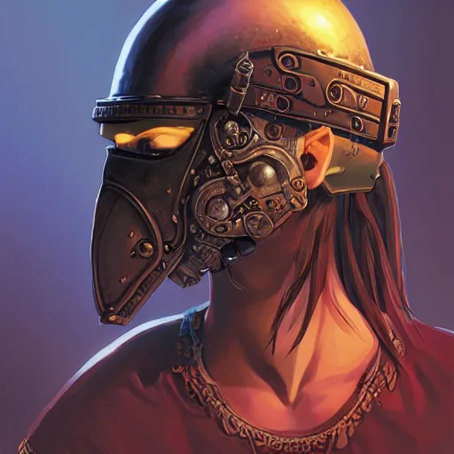 Image similar to cyberpunk viking helmet mask warrior goddess robot ninja fantasy, art gta 5 cover, official fanart behance hd artstation by jesper ejsing, by rhads, makoto shinkai and lois van baarle, ilya kuvshinov, ossdraws