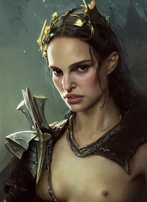 Image similar to young natalie portman, legendary warrior, warframe, lord of the rings, tattoos, decorative ornaments, battle armor, carl spitzweg, ismail inceoglu, vdragan bibin, hans thoma, greg rutkowski, alexandros pyromallis, cute, perfect face, detailed, sharply focused, centered, rule of thirds, photorealistic shading