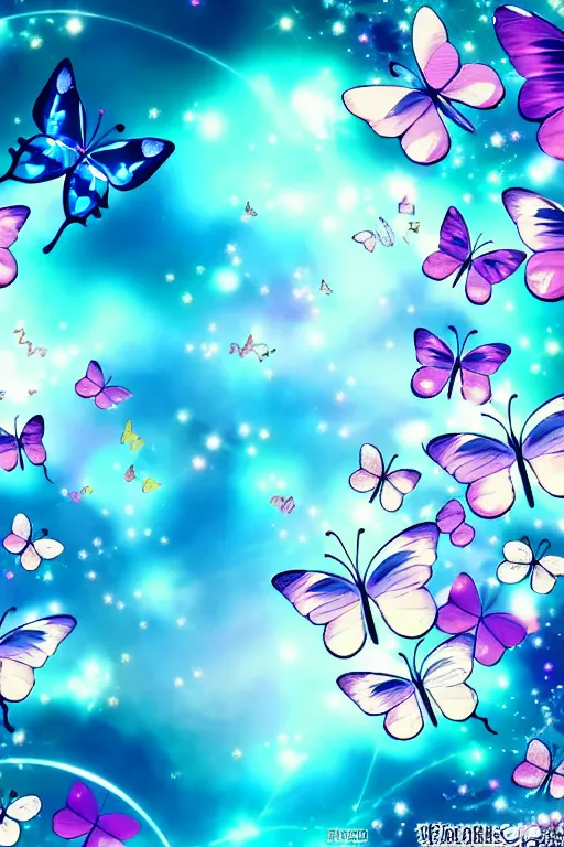 Prompt: anime butterflies scenery wallpaper aesthetic only, magical, cinematic, beautiful, super detailed and intricate, elegant, hyper realistic