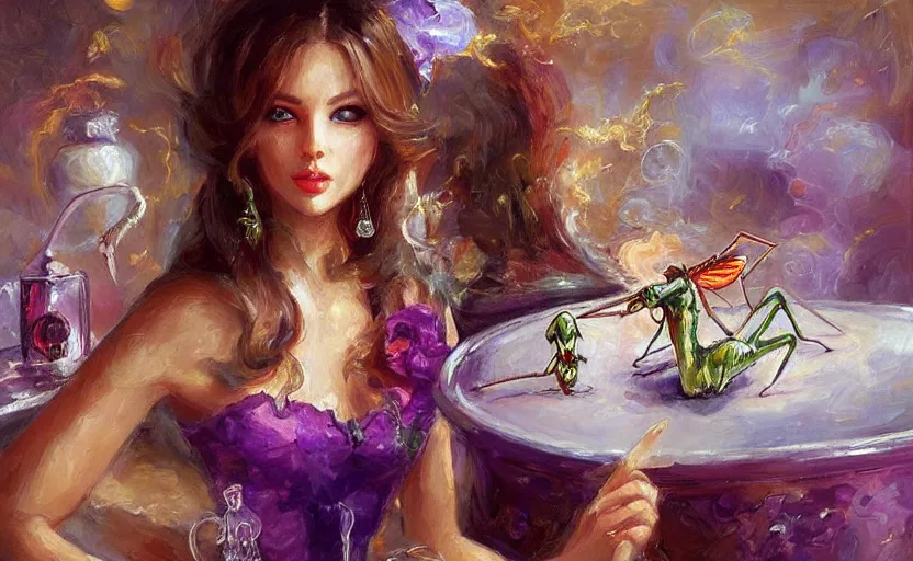 Image similar to Alchemy mantis. By Konstantin Razumov, highly detailded