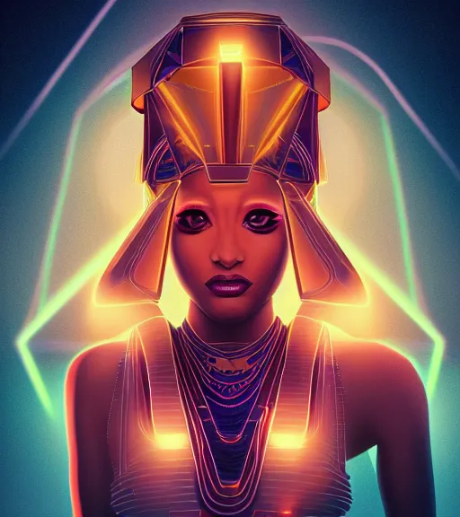 Image similar to symmetry!! egyptian princess of technology, solid cube of light, hard edges, product render retro - futuristic poster scifi, lasers and neon circuits, brown skin woman egyptian princess, intricate, elegant, highly detailed, digital painting, artstation, concept art, smooth, sharp focus, illustration, dreamlike, art by artgerm