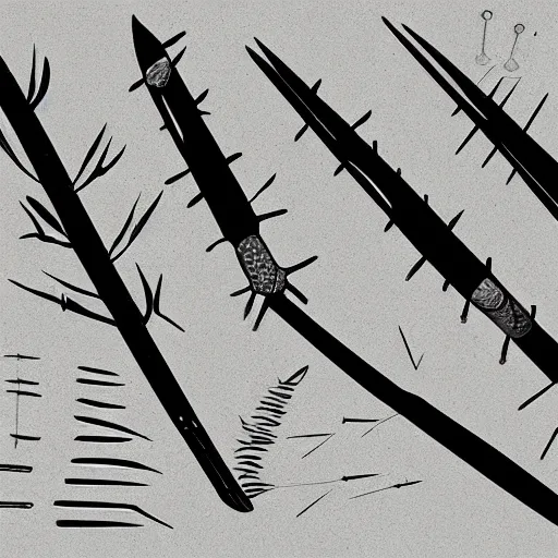 Image similar to spikes, pins, needles, thorns, nails, skewers, spear, harpoon, knife