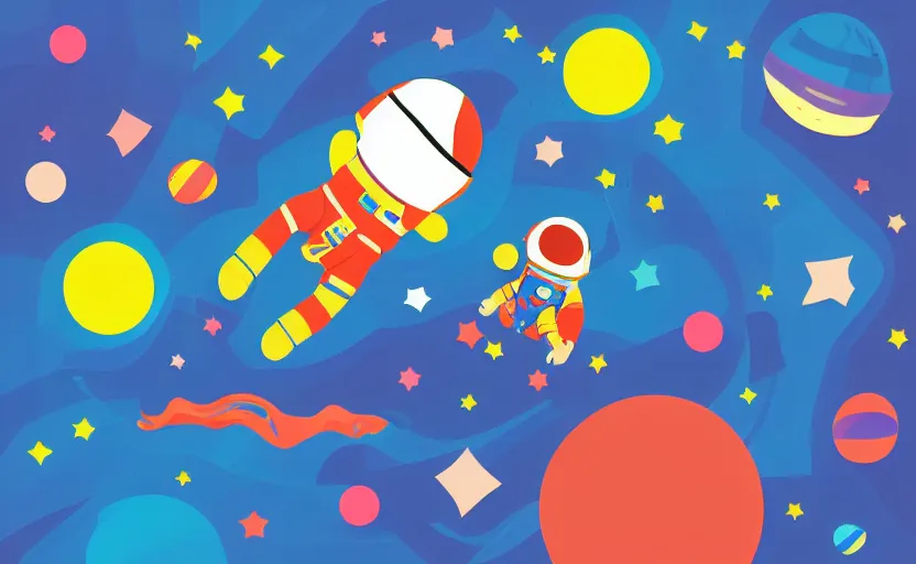 Prompt: illustration of an astronaut lost in space, colorful flat design