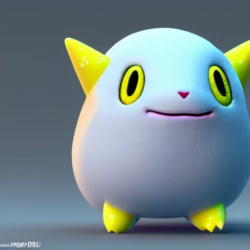 Prompt: nymph render of a very cute 3d togepi pokemon, adorable eyes, cute smile, full round face, neon lights in background, serene bedroom setting, medium shot, mid-shot, highly detailed, trending on Artstation, Unreal Engine 4k