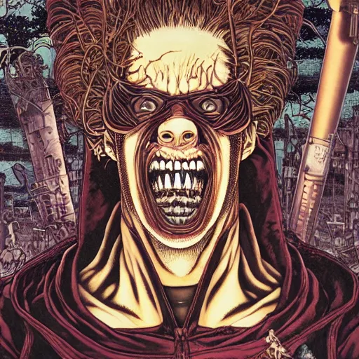 Prompt: portrait of crazy frankenstein, symmetrical, by yoichi hatakenaka, masamune shirow, josan gonzales and dan mumford, ayami kojima, takato yamamoto, barclay shaw, karol bak, yukito kishiro