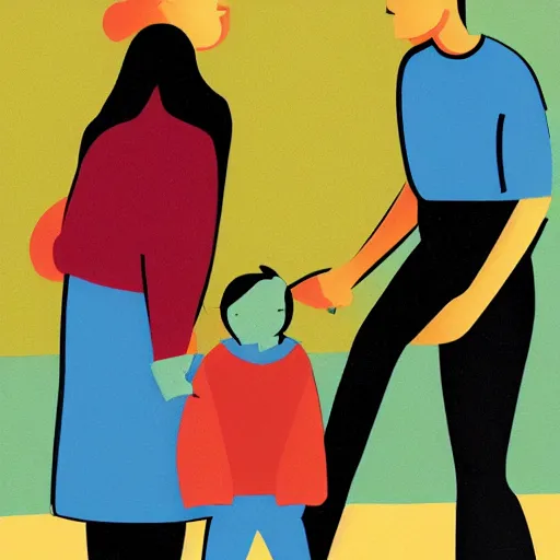 Prompt: jealous parent magazine illustration, modern colors