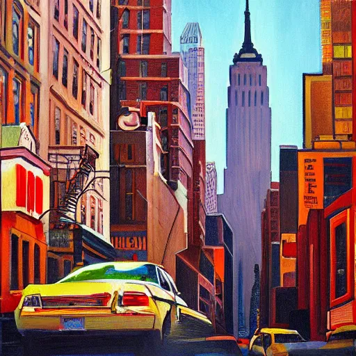 Prompt: painting of new york city streets, painting by richard estes