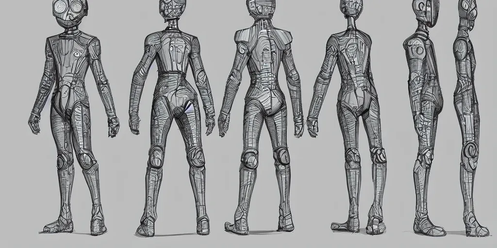 Prompt: male, space suit, large shoulders, short torso, long thin legs, cartoon proportions, tiny feet, character sheet, digital sketch, very stylized, concept design, by jean giraud