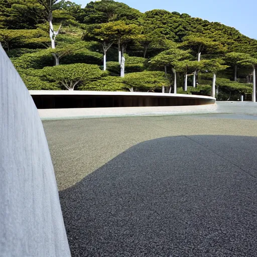 Image similar to The Oval at Benesse Art Museum Naoshima, Japan, built by Tadao Ando, brutalist architecture