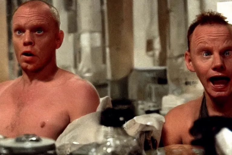 Prompt: a film still of Bill burr in weird science, high quality