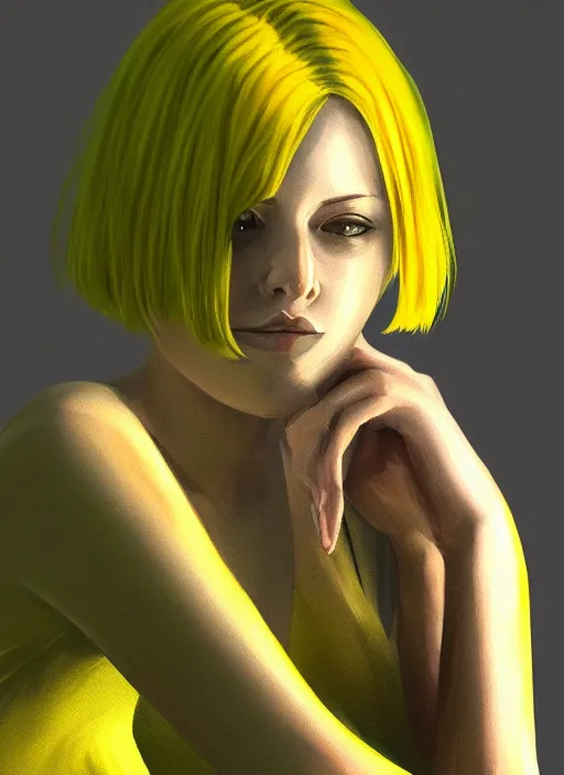 Prompt: portrait, young lady, yellow short hair, computer painting, volumetric lighting, detailed